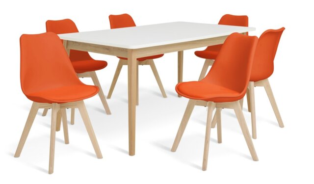 Habitat Sylas Extending White Dining Table & 6 Orange Chairs - image 1
