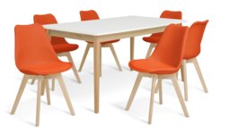 Habitat Sylas Extending White Dining Table & 6 Orange Chairs - thumbnail 1