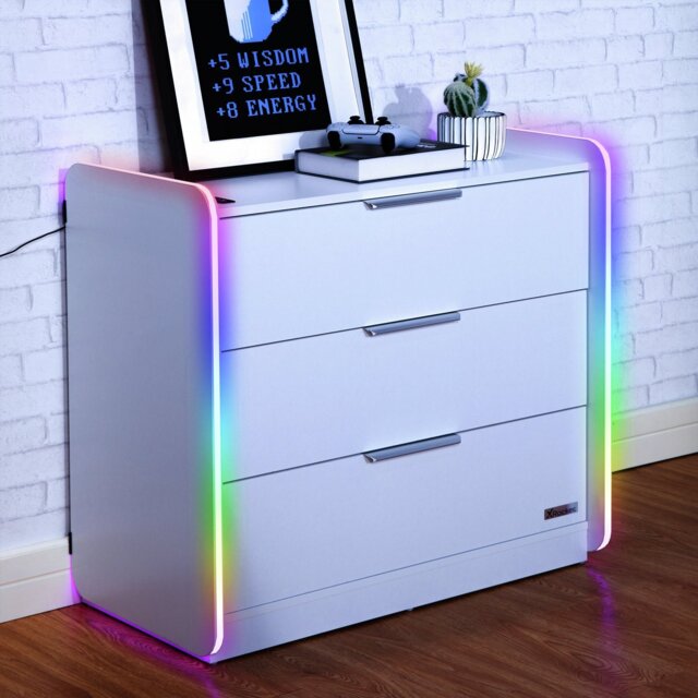X Rocker Electra 3 Drawer Chest with App Control LED - White - image 1