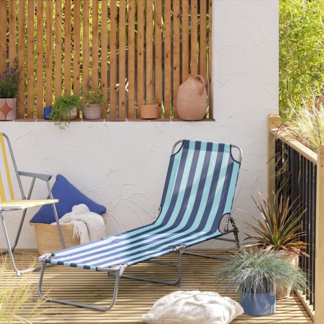 Habitat Bright Stripe Folding Metal Sun Lounger - Blue - image 1
