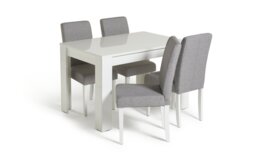 Argos Home Miami Non-Ext White Dining Table & 4 Grey Chairs - thumbnail 1