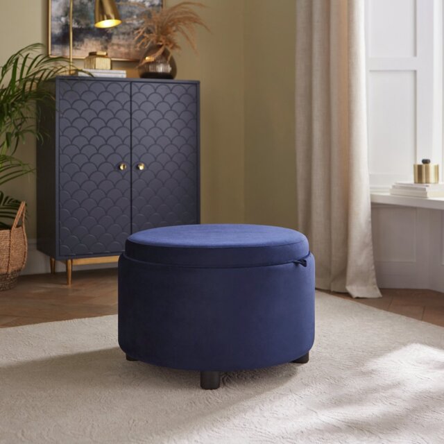 GFW Delilah Velvet Storage Ottoman - Blue - image 1