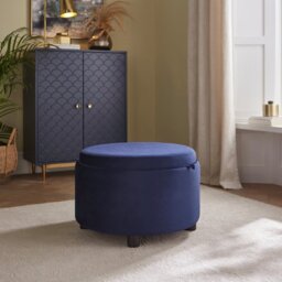 GFW Delilah Velvet Storage Ottoman - Blue - thumbnail 1