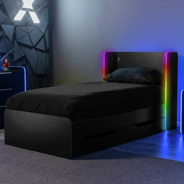 X Rocker Electra Single Gaming Storage Bed with LED - Black - image 1