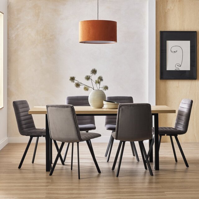 Argos Home Zayn Birch Dining Table & 6 Charcoal Chairs - image 1