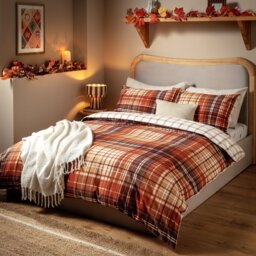 Argos Home Brushed Cotton Autumnal Check Brown Bedding Set - King size - thumbnail 1