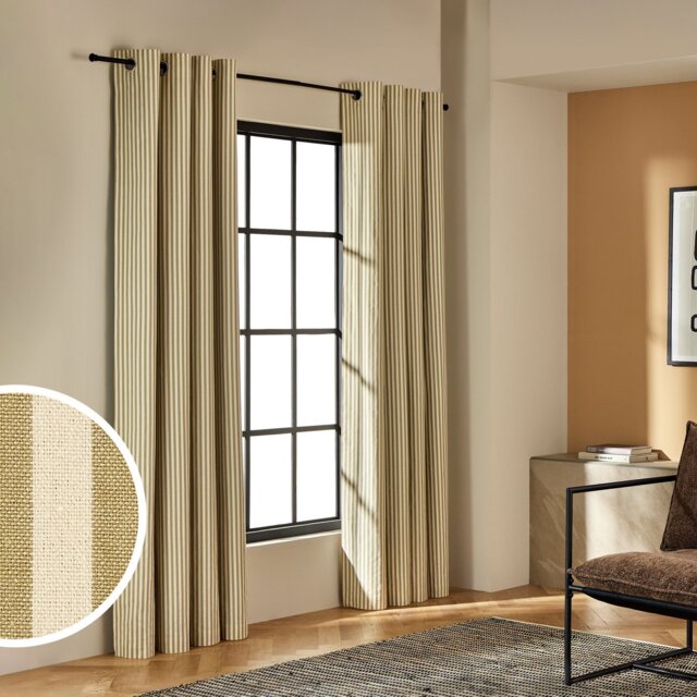 Habitat Yarn Dye Stripe Blackout Eyelet Curtains - Olive - 168x183cm - image 1