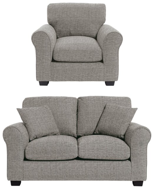 Argos Home Lisbon Fabric Chair & 2 Seater Sofa - Grey - image 1