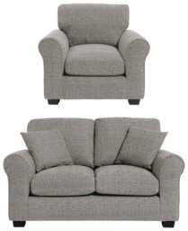 Argos Home Lisbon Fabric Chair & 2 Seater Sofa - Grey - thumbnail 1
