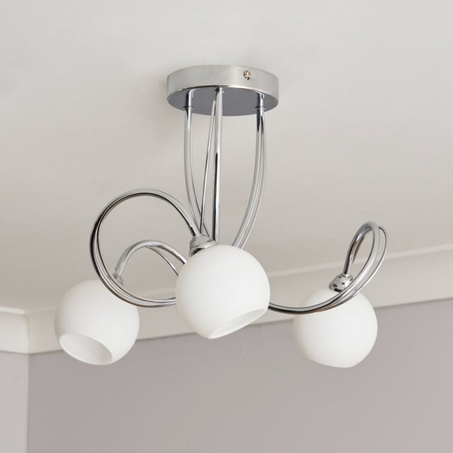BHS Acacia Glass 3 Light Flush to Ceiling Light - Chrome - image 1
