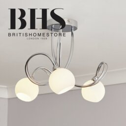 BHS Acacia Glass 3 Light Flush to Ceiling Light - Chrome - thumbnail 2