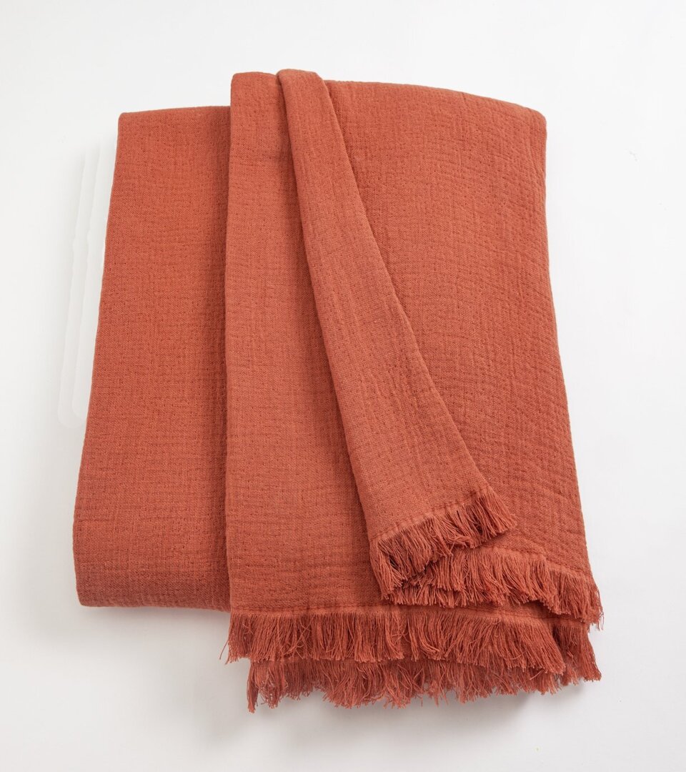 Habitat Cotton Plain Textured Throw Terracotta 150x200cm by - Main Image