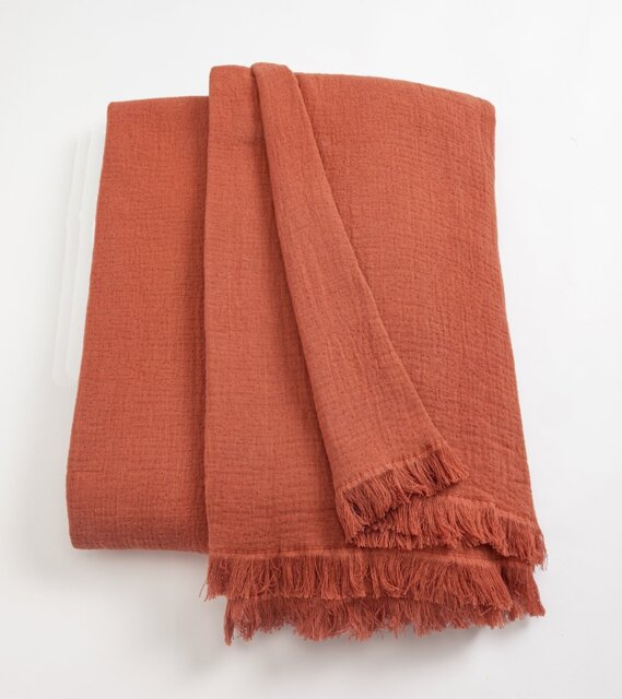 Habitat Cotton Plain Textured Throw - Terracotta - 150x200cm - image 1