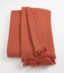 Habitat Cotton Plain Textured Throw - Terracotta - 150x200cm - thumbnail 2