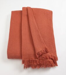 Habitat Cotton Plain Textured Throw - Terracotta - 150x200cm - thumbnail 1