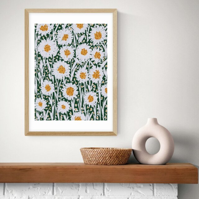East End Prints Daisy Pattern Oak Frame Art Print - A2 - image 1
