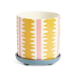 Habitat Stripe Ceramic Yellow Planter with Saucer - thumbnail 2
