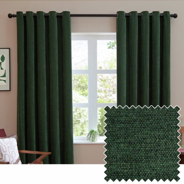 Furn Soft Chenille Blackout Eyelet Curtains - Dark Green - 229x229cm - image 1