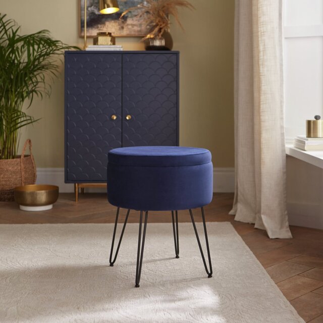 GFW Avery Velvet Storage Footstool - Blue - image 1