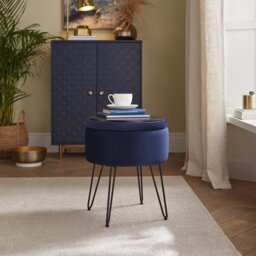 GFW Avery Velvet Storage Footstool - Blue - thumbnail 2