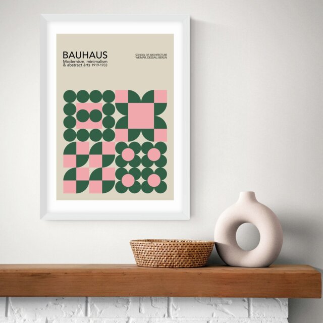 East End Prints Pink Bauhaus White Frame Art Print - A2 - image 1