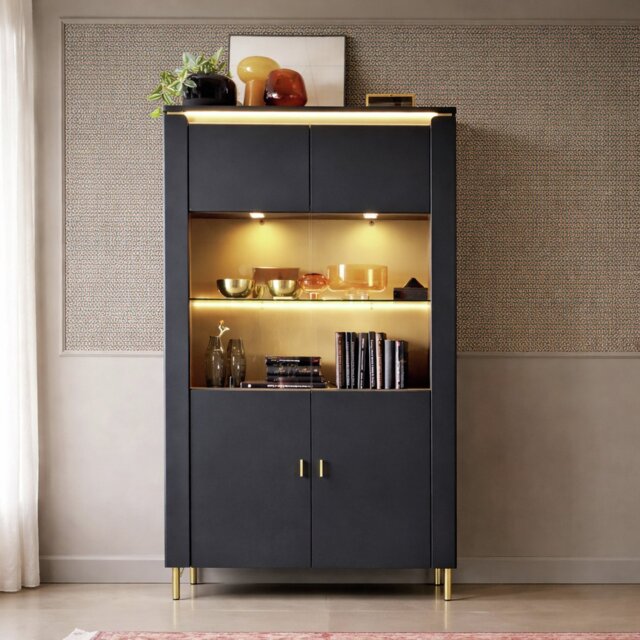 Furniture To Go Genoa 2 Door Display Cabinet - Black & Gold - image 1