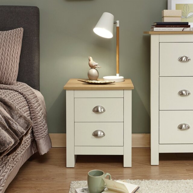 GFW Lancaster 2 Drawer Bedside Table - Cream - image 1