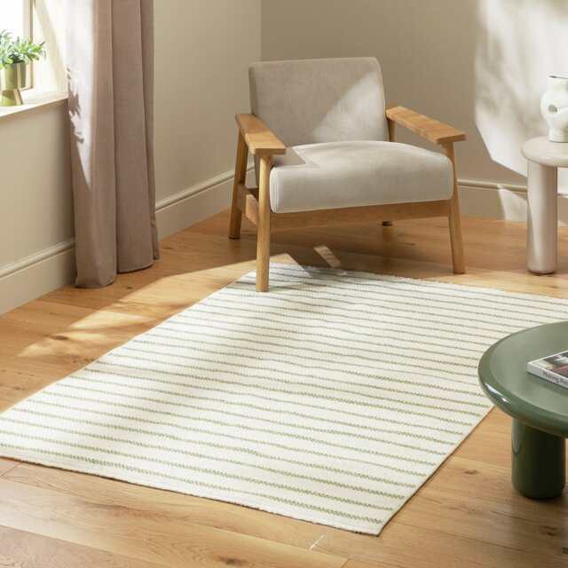 Habitat Stripe Green Flatweave Rug - 160x230cm - image 1