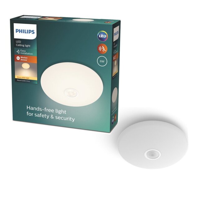 Philips Mauve PIR Sensor 6W LED Flush Ceiling Light - White - image 1