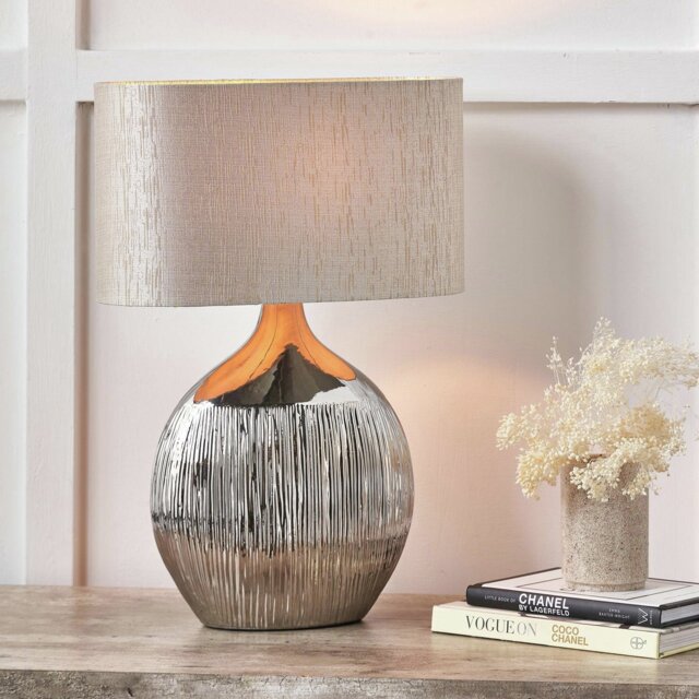 Pacific Gemini Ceramic Silver Etched Table Lamp - Grey - image 1