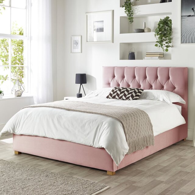 CL Boutique Velvet Superking Ottoman Bedframe - Blush - image 1