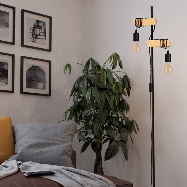 EGLO Townshend Statement Floor Lamp - Black & Oak - image 1