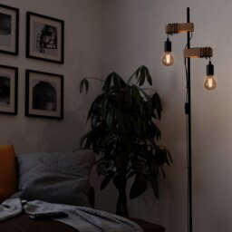 EGLO Townshend Statement Floor Lamp - Black & Oak - thumbnail 2