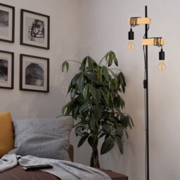 EGLO Townshend Statement Floor Lamp - Black & Oak - thumbnail 1