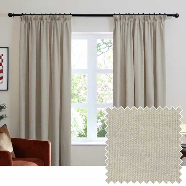 Furn Soft Chenille Blackout Pencil Pleat Curtains - Natural - 117x137cm - image 1