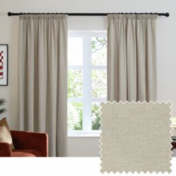 Furn Soft Chenille Blackout Pencil Pleat Curtains - Natural - 117x137cm - thumbnail 1