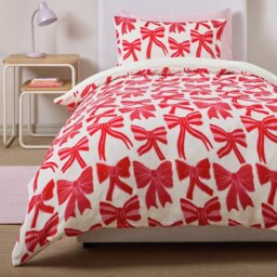 Argos Home Bows Fleece White & Pink Kids Bedding Set- Double - thumbnail 1