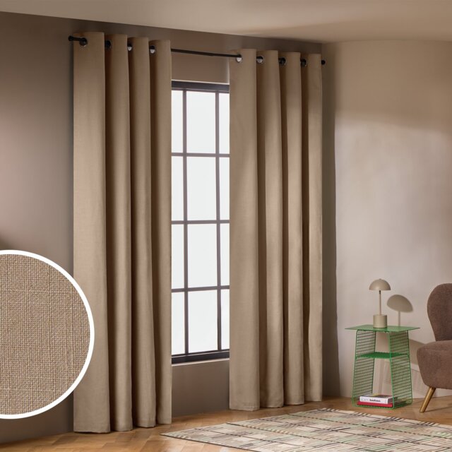 Habitat Blackout with Linen Eyelet Curtains-Stone- 168x229cm - image 1