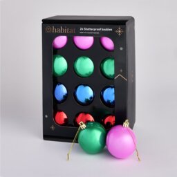 Habitat Pack of 24 Shatterproof Multicolour Baubles - thumbnail 2