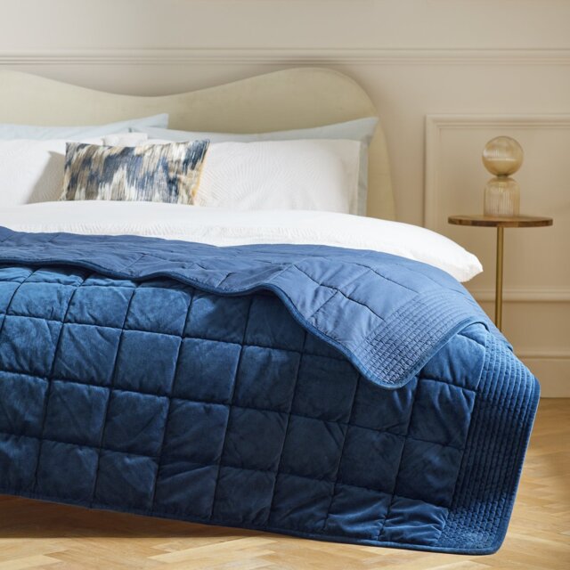 Habitat  Velvet Quilted Bedspread - Navy - 200x150cm - image 1