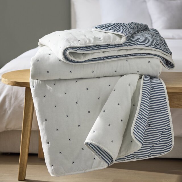 Habitat Stitch Stripe Bedspread - Blue - 200x220cm