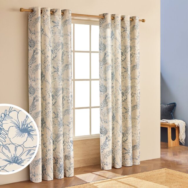 Habitat Botanical Print Eyelet Curtains - Blue - 117x137cm - image 1