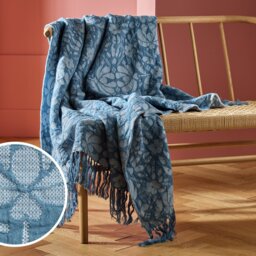 Habitat Folk Floral Throw - Blue - 150x125cm