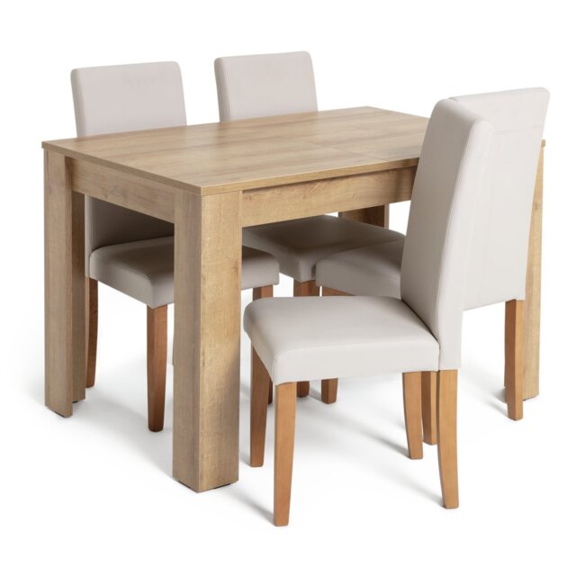 Argos Home Miami Oak Dining Table & 4 Cream Chairs - image 1