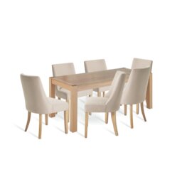 Habitat Alston Extend Natural Dining Table & 6 Cream Chairs - thumbnail 1