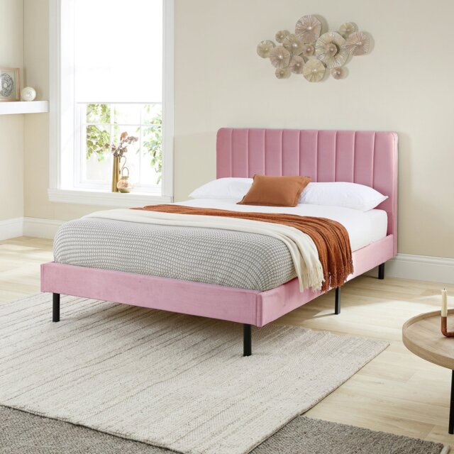 Aspire Rosella Double Velvet Bed Frame - Blush - image 1