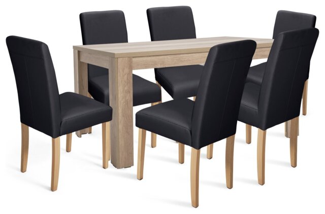 Argos Home Preston Oak Dining Table & 6 Black Chairs - image 1