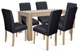 Argos Home Preston Oak Dining Table & 6 Black Chairs - thumbnail 1