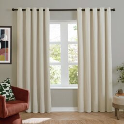 Furn Soft Chenille Blackout Eyelet Curtains - Natural - 168x137cm - thumbnail 2