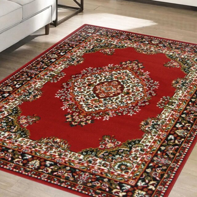 Homemaker Bukhura Traditional Red Cut Pile Rug - 120x160cm - image 1